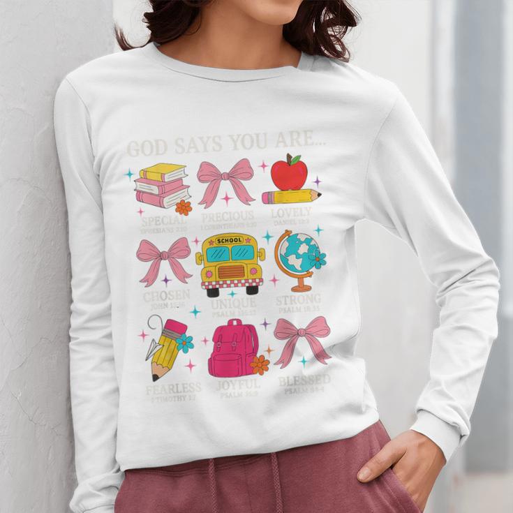 Teacher Christian God Says I Am Faith Religious Bible Verse Women Long Sleeve T-Shirt, funny design