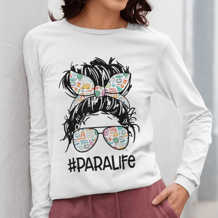 Teacher Para Life Tee Paraprofessional Cute Messy Bun Women Long Sleeve T-Shirt, funny design Teacher Para Life Tee Paraprofessional Cute Messy Bun Women Long Sleeve T-Shirt, funny design