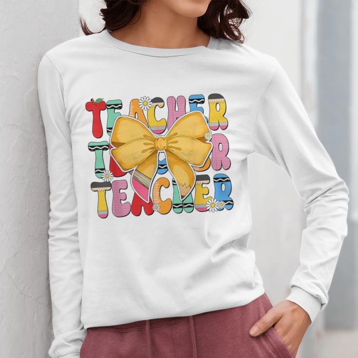 Teacher Pencil Coquette Bow Back To School Teacher Women Long Sleeve T-Shirt, funny design Teacher Pencil Coquette Bow Back To School Teacher Women Long Sleeve T-Shirt, funny design