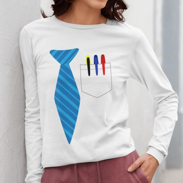 Teacher Tie & Pocket Protector Costume School Women Long Sleeve T-Shirt, funny design