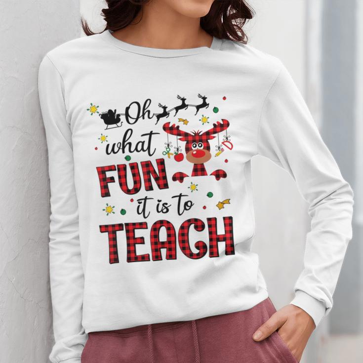 Teachers Oh What Fun It Is To Teach Cute Red Plaid Reindeer Women Long Sleeve T-Shirt, funny design Teachers Oh What Fun It Is To Teach Cute Red Plaid Reindeer Women Long Sleeve T-Shirt, funny design