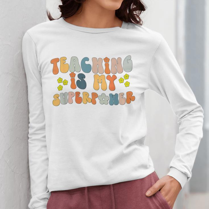 Teaching Is My Superpower Vintage Groovy University Teacher Women Long Sleeve T-Shirt, Groovy Teacher Gifts, funny design Teaching Is My Superpower Vintage Groovy University Teacher Women Long Sleeve T-Shirt, Groovy Teacher Gifts, funny design