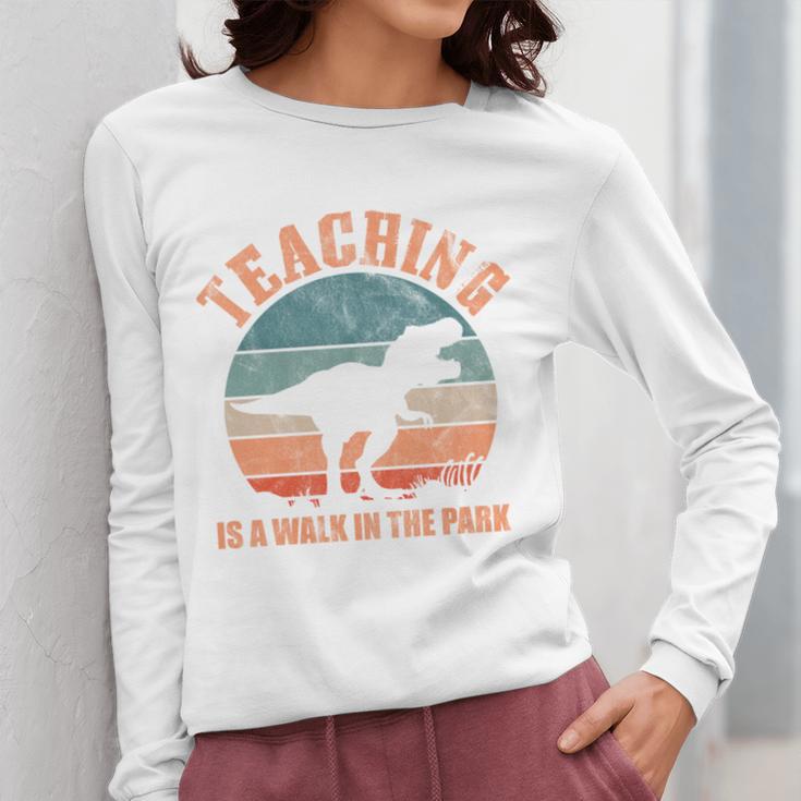 Teaching Is A Walk In The Park Teacher T-Rex Retro Women Long Sleeve T-Shirt, funny design