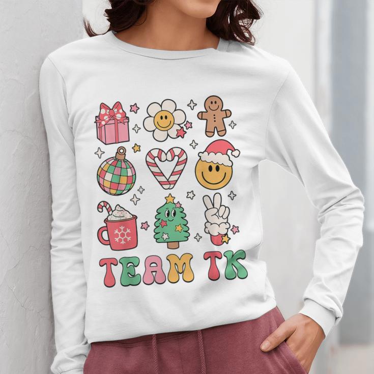 Team TK Teacher Christmas Groovy Smile Face Girl Boy Kid TK Women Long Sleeve T-Shirt, Groovy Teacher Gifts, funny design Team TK Teacher Christmas Groovy Smile Face Girl Boy Kid TK Women Long Sleeve T-Shirt, Groovy Teacher Gifts, funny design