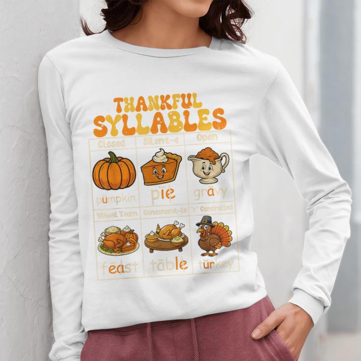 Thankful Syllables Teacher Thanksgiving Educational Kids Women Long Sleeve T-Shirt, funny design Thankful Syllables Teacher Thanksgiving Educational Kids Women Long Sleeve T-Shirt, funny design
