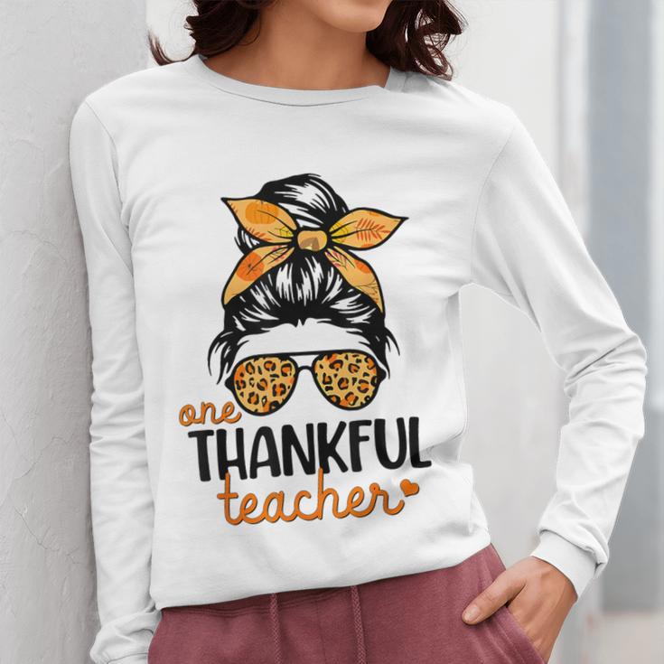 Thanksgiving Shirt Teacher Women Messy Bun Thankful Teacher Women Long Sleeve T-Shirt, funny design Thanksgiving Shirt Teacher Women Messy Bun Thankful Teacher Women Long Sleeve T-Shirt, funny design