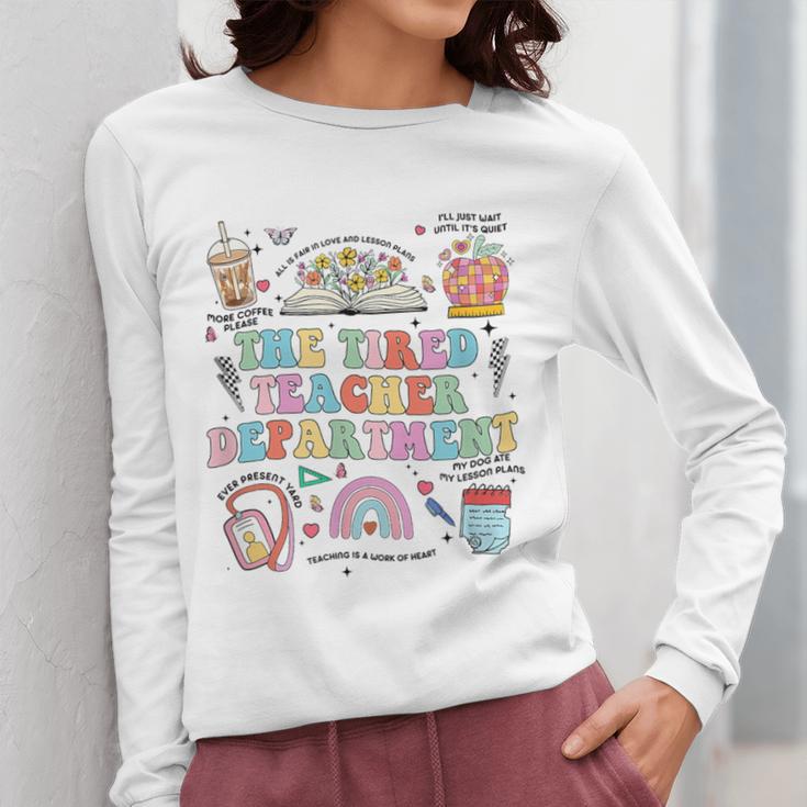 The Tired Teachers Department Retro Groovy Back To School Women Long Sleeve T-Shirt, funny design The Tired Teachers Department Retro Groovy Back To School Women Long Sleeve T-Shirt, funny design