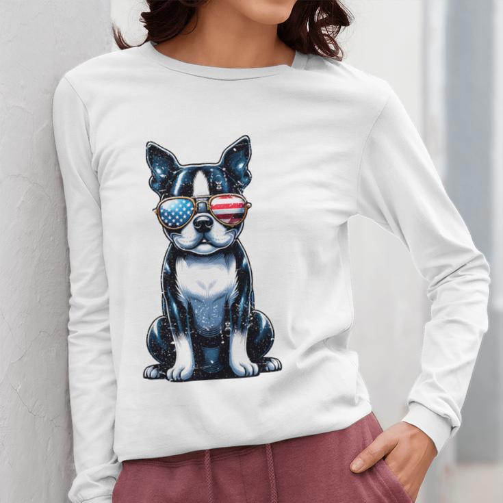 USA Flag Boston Terrier Best Dog Mom Ever 2025 Women Long Sleeve T-Shirt, Couple Gifts, Mom Gifts, Boston Terrier Mom Gifts, funny design