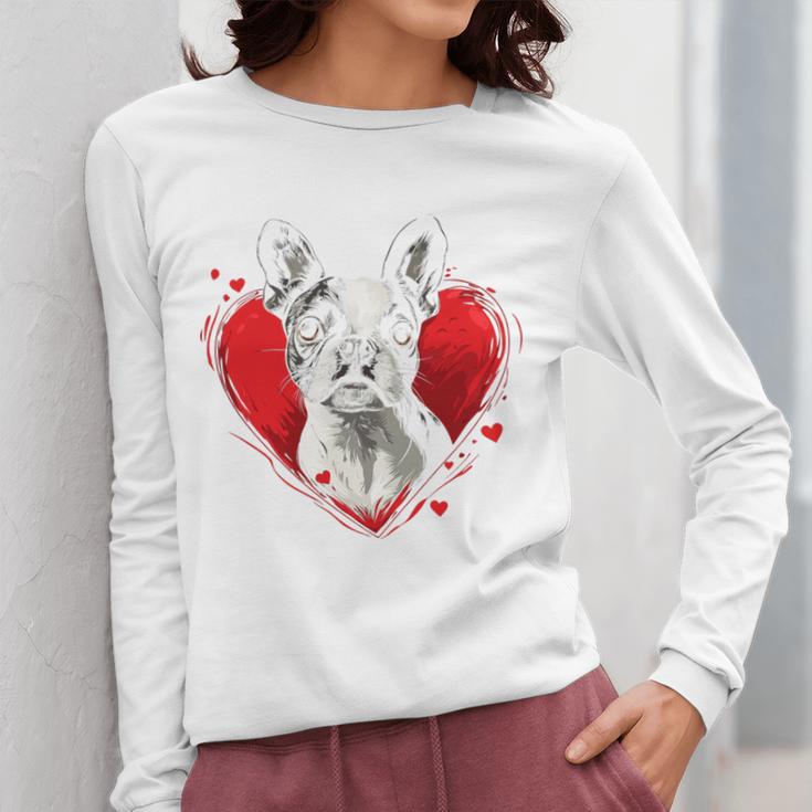 Valentine's Day Boston Terrier Dog Women Long Sleeve T-Shirt, funny design