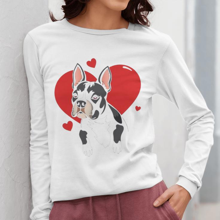 Valentine's Day Boston Terrier Heart Women Long Sleeve T-Shirt, funny design