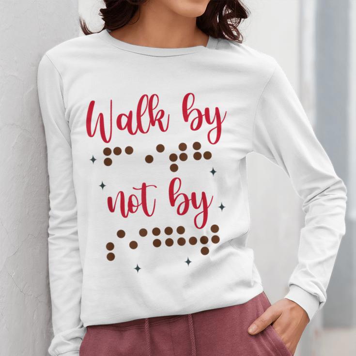 Visually Impaired Teacher Braille Bible Verse Walk By Faith Women Long Sleeve T-Shirt, funny design Visually Impaired Teacher Braille Bible Verse Walk By Faith Women Long Sleeve T-Shirt, funny design