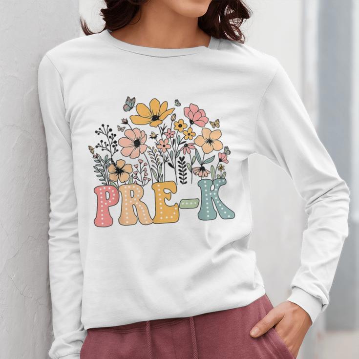 Wildflower Pre-K Preschool Team Floral Teacher Girls Women Long Sleeve T-Shirt, funny design