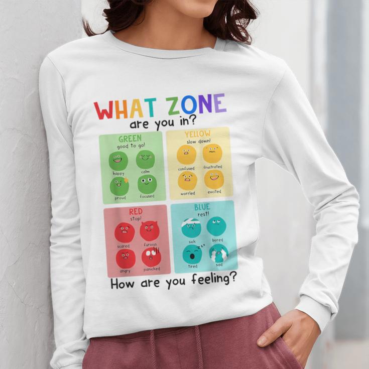 What Zone Are You In How Are You Feeling Teacher Women Long Sleeve T-Shirt, funny design What Zone Are You In How Are You Feeling Teacher Women Long Sleeve T-Shirt, funny design