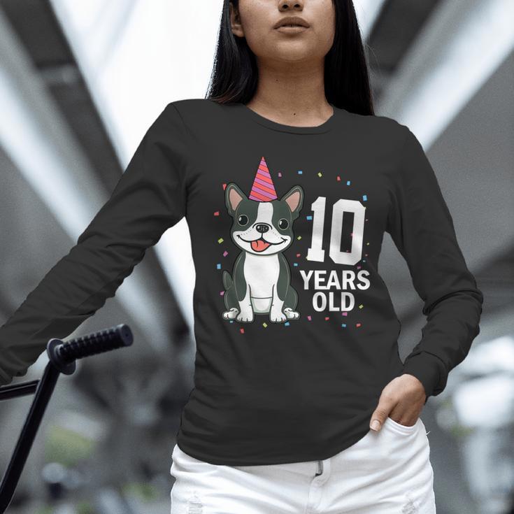 10 Years Old Birthday Boston Terrier Dog Lover 10th Party For Men Women Kids Women Long Sleeve T-Shirt, gift for family, gift for coworker