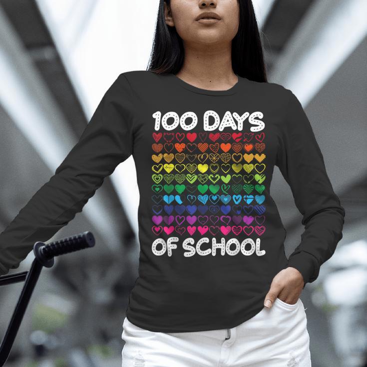 100 Days Of School Heart Love Teacher Or Student 100th Day Women Long Sleeve T-Shirt, gift for family, gift for coworker