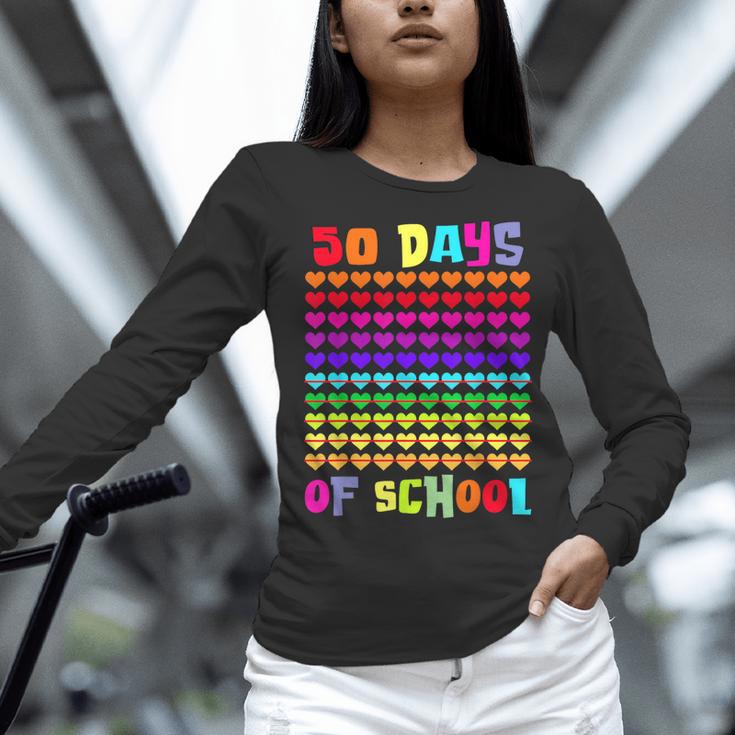 50 Days Of School Hearts Teacher Happy 50th Day Of School Women Long Sleeve T-Shirt, gift for family, gift for coworker