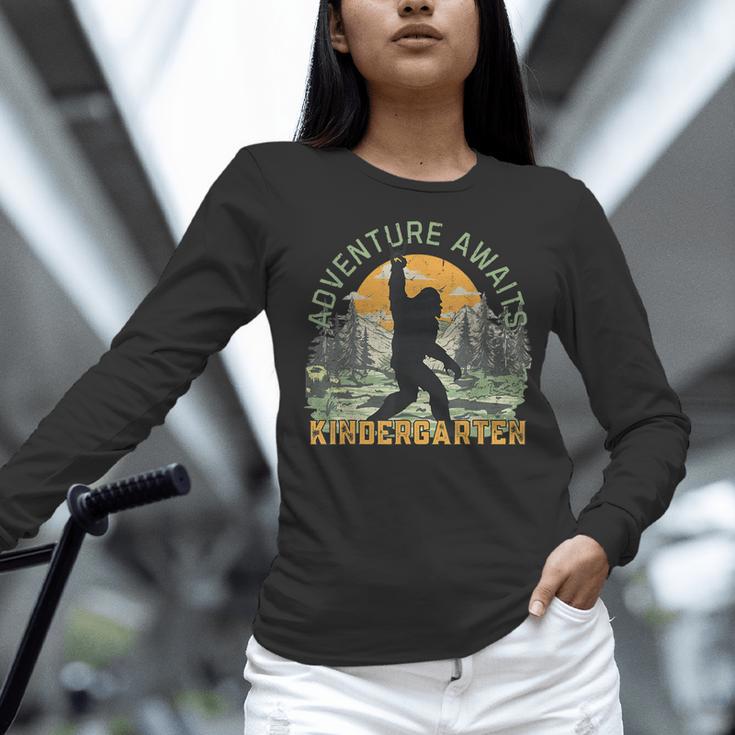 Adventure Awaits Bigfoot Teacher Kindergarten Back To School Women Long Sleeve T-Shirt, gift for family, gift for coworker Adventure Awaits Bigfoot Teacher Kindergarten Back To School Women Long Sleeve T-Shirt, gift for family, gift for coworker
