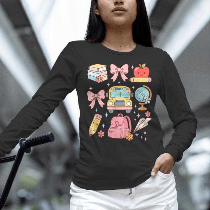 Back To School Coquette Teacher Women Girl Kindergarten PreK Women Long Sleeve T-Shirt, gift for family, gift for coworker Back To School Coquette Teacher Women Girl Kindergarten PreK Women Long Sleeve T-Shirt, gift for family, gift for coworker