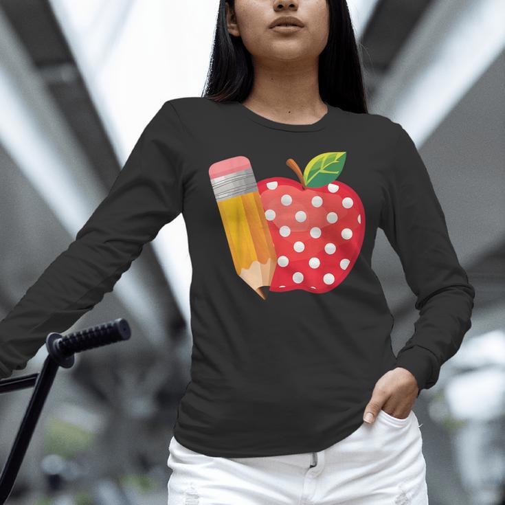 Back To School Pencil And Apple Teacher Student Women Long Sleeve T-Shirt, gift for family, gift for coworker