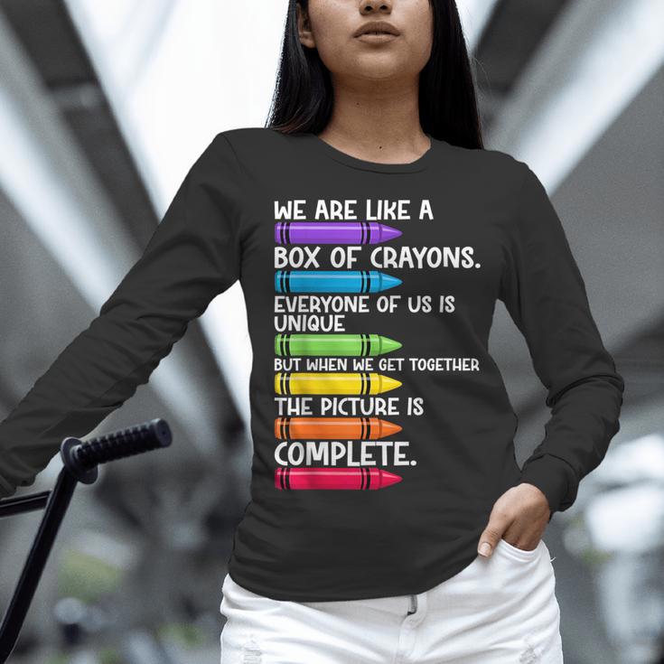 Back To School Teacher We Are Like A Box Of Crayons Women Long Sleeve T-Shirt, gift for family, gift for coworker Back To School Teacher We Are Like A Box Of Crayons Women Long Sleeve T-Shirt, gift for family, gift for coworker