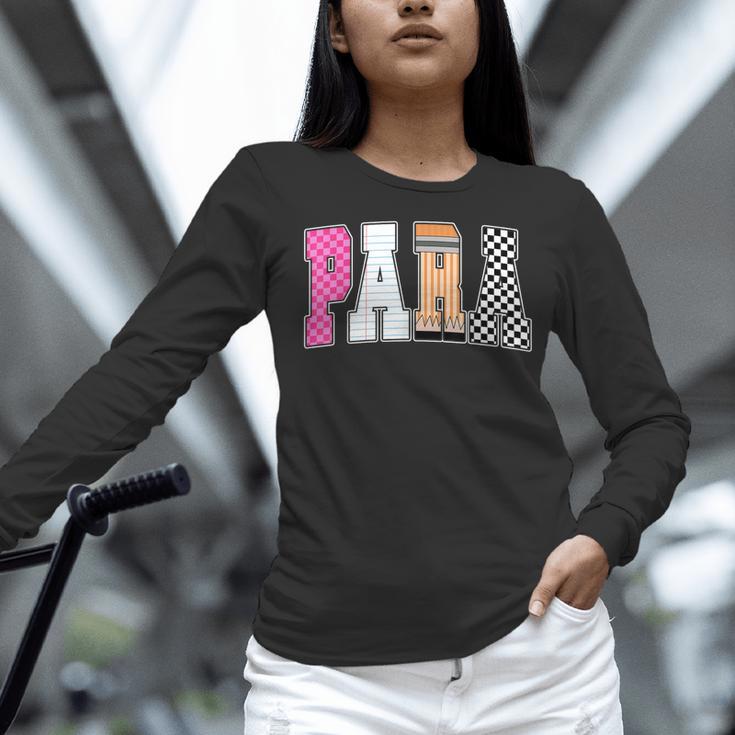 Back To School Teacher Para Preppy Checkered Para Life Women Long Sleeve T-Shirt, gift for family, gift for coworker