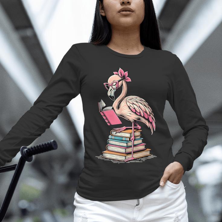 Book Lover Cute Flamingo Reading Teacher Librarian Women Women Long Sleeve T-Shirt, gift for family, gift for coworker