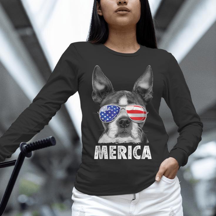 Boston Terrier 4th Of July Merica Men Women USA Flag Vintage Women Long Sleeve T-Shirt, Boston Terrier 4th Of July Shirts, gift for family, gift for coworker