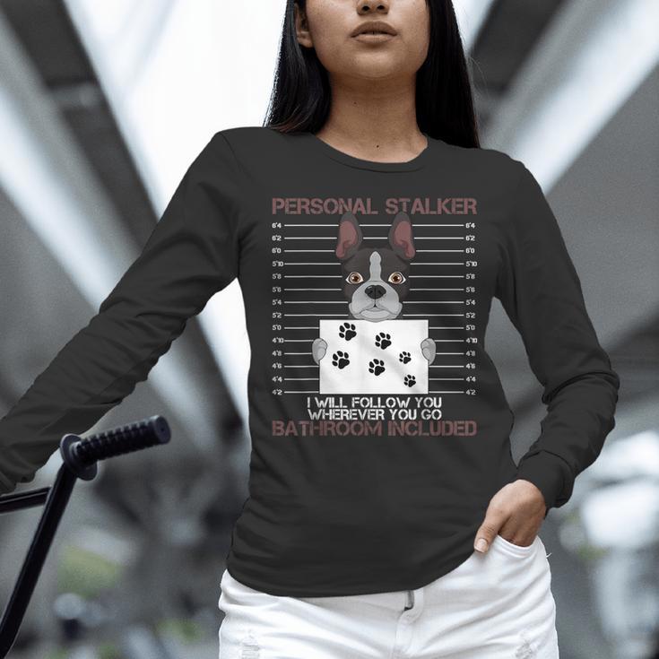 Boston Terrier American Gentleman Personal Stalker Dog Lover Women Long Sleeve T-Shirt, American Boston Terrier Shirts, gift for family, gift for coworker