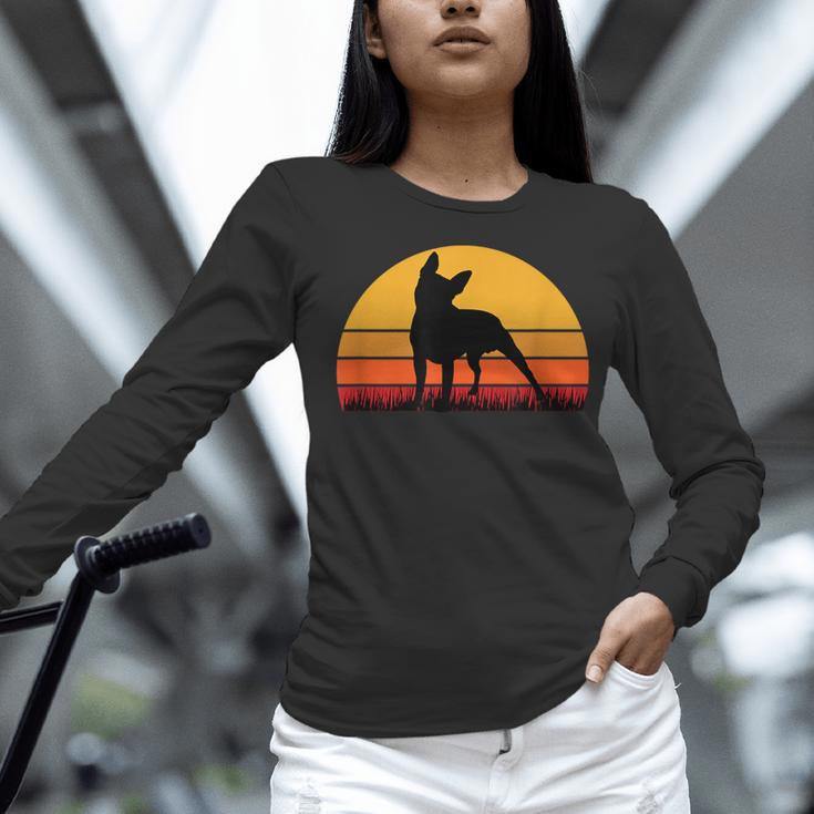 Boston Terrier Bostie Sunset Retro Dog Pet Mom Dad Women Long Sleeve T-Shirt, Boston Terrier Dad Shirts, Boston Terrier Mom Shirts, gift for family, gift for coworker