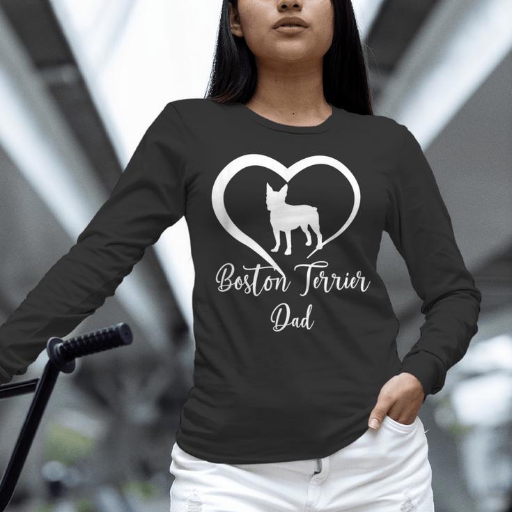 Boston Terrier Dad Cute Boston Terrier Silhouette Heart Women Long Sleeve T-Shirt, Boston Terrier Dad Shirts, gift for family, gift for coworker