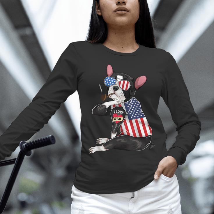 Boston Terrier Dog Merica 4th Of July Usa American Flag Men Women Long Sleeve T-Shirt, American Boston Terrier Shirts, Boston Terrier 4th Of July Shirts, gift for family, gift for coworker