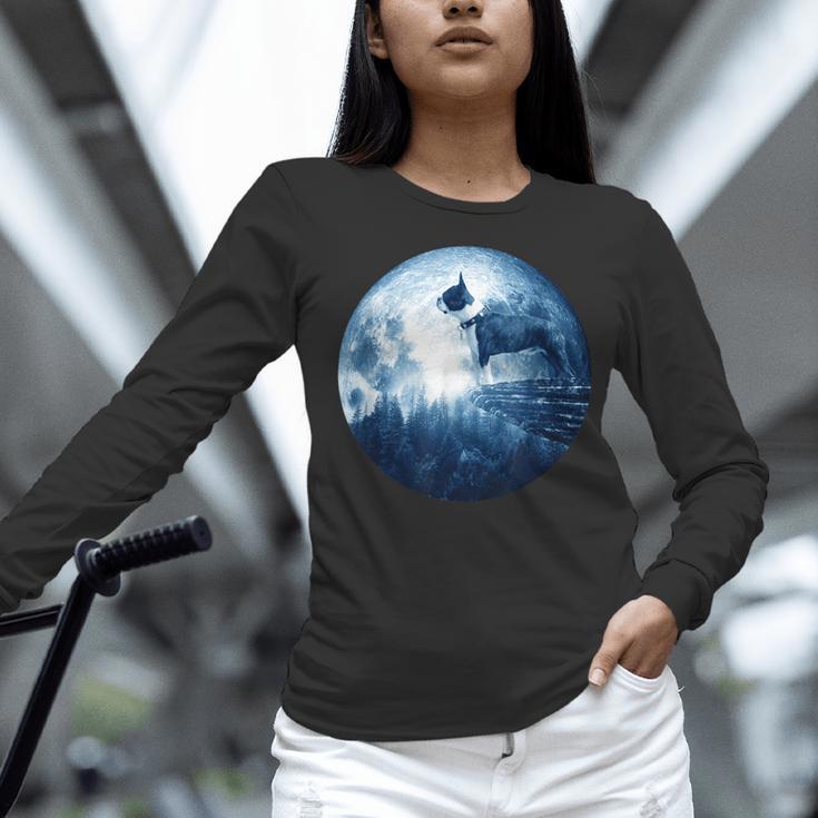 Boston Terrier Dog Moon Dog Mom Dad Women Men Dog Lovers Women Long Sleeve T-Shirt, Boston Terrier Dad Shirts, Boston Terrier Mom Shirts, gift for family, gift for coworker