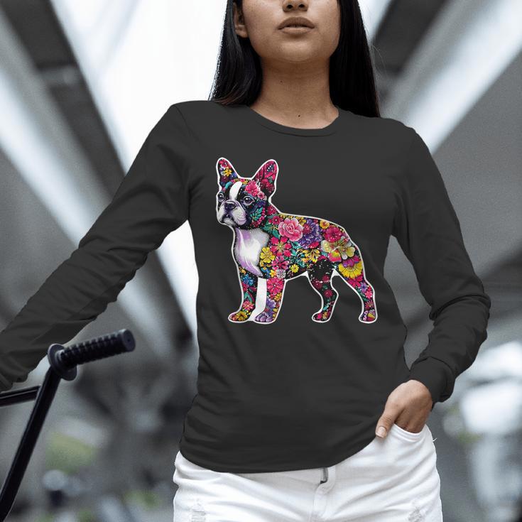 Boston Terrier Floral Dog Lover Vintage Distressed For Men Women Kids Women Long Sleeve T-Shirt, gift for family, gift for coworker