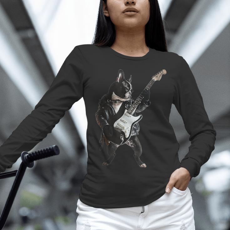 Boston Terrier Guitar Women Long Sleeve T-Shirt, gift for family, gift for coworker