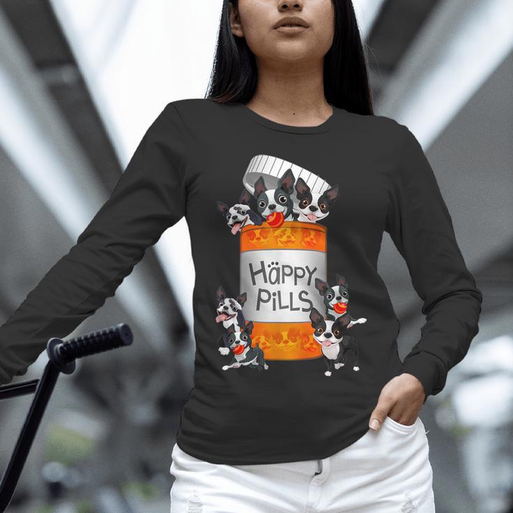 Boston Terrier Happy Pills T-Shirt Women Long Sleeve T-Shirt, gift for family, gift for coworker