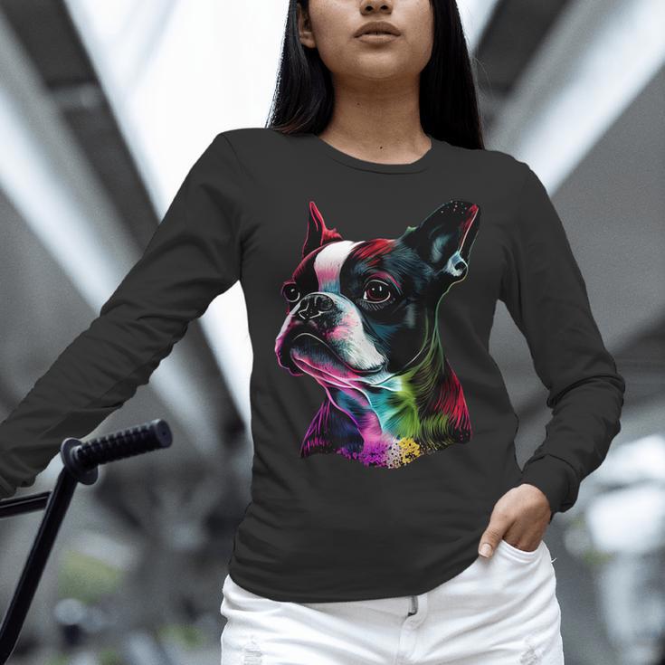 Boston Terrier Lovers Colorful Pop Art Boston Terrier Women Long Sleeve T-Shirt, gift for family, gift for coworker