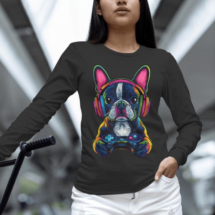 Boston Terrier Lovers Gaming Headphones Boston Terrier Women Long Sleeve T-Shirt, gift for family, gift for coworker