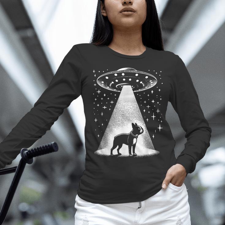 Boston Terrier Mom Dad Dog Alien UFO For Men Women Women Long Sleeve T-Shirt, Boston Terrier Dad Shirts, Boston Terrier Mom Shirts, gift for family, gift for coworker