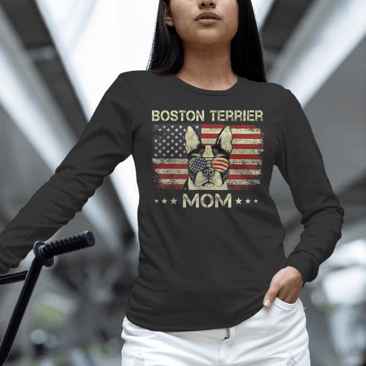 Boston Terrier Mom Dog Lovers American Flag 4th Of July Women Long Sleeve T-Shirt, Boston Terrier Mom Shirts, American Boston Terrier Shirts, Boston Terrier 4th Of July Shirts, gift for family, gift for coworker