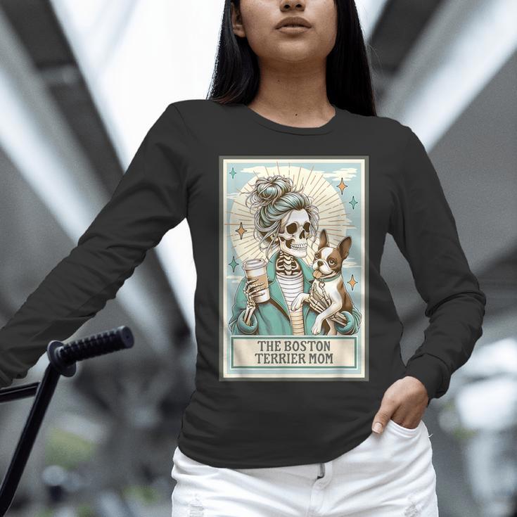 Boston Terrier Mom Skeleton Tarot Card Witch Vibes Dog Mom Women Long Sleeve T-Shirt, Boston Terrier Mom Shirts, Boston Terrier Tarot Shirts, gift for family, gift for coworker