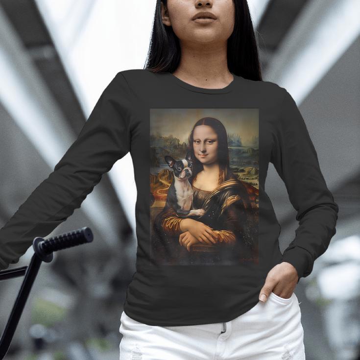 Boston Terrier Mona Lisa Painting Art Dog Mom Dad For Men Women Kids Women Long Sleeve T-Shirt, Boston Terrier Dad Shirts, Boston Terrier Mom Shirts, gift for family, gift for coworker
