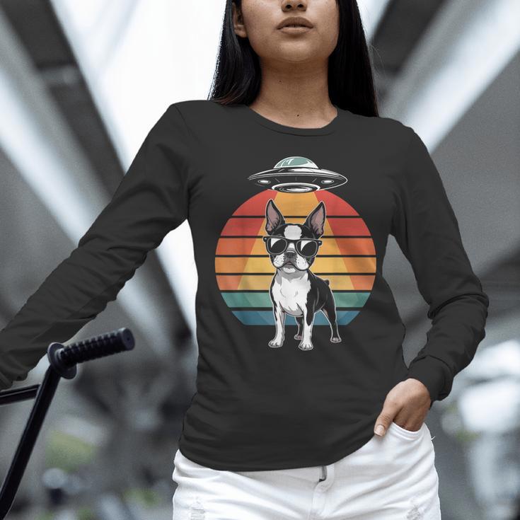 Boston Terrier UFO Alien Boston Terrier Dog Mom Dad Women Long Sleeve T-Shirt, Boston Terrier Dad Shirts, Boston Terrier Mom Shirts, gift for family, gift for coworker
