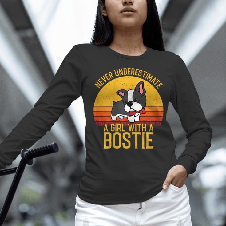 Boston Terrier Never Underestimate a Girl With a Bostie Women Long Sleeve T-Shirt, gift for family, gift for coworker