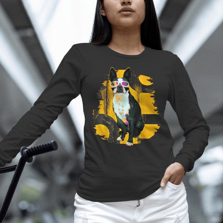 Boston Terrier s Mid-Century Modern Art s Street Grunge Women Long Sleeve T-Shirt, gift for family, gift for coworker
