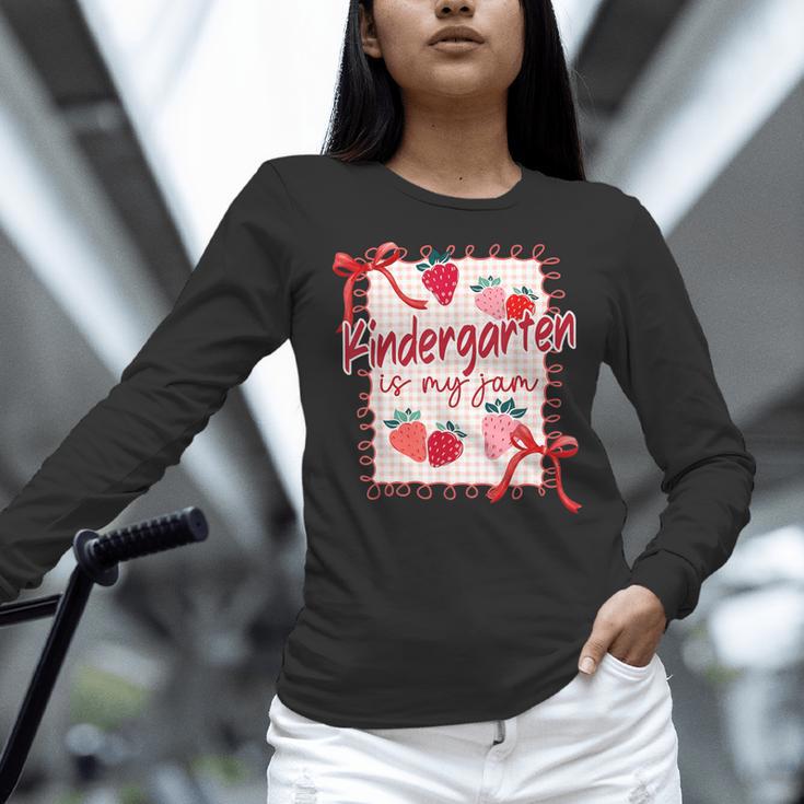Bow Strawberry Kindergarten Is My Jam Teacher Kinder Team Women Long Sleeve T-Shirt, gift for family, gift for coworker Bow Strawberry Kindergarten Is My Jam Teacher Kinder Team Women Long Sleeve T-Shirt, gift for family, gift for coworker
