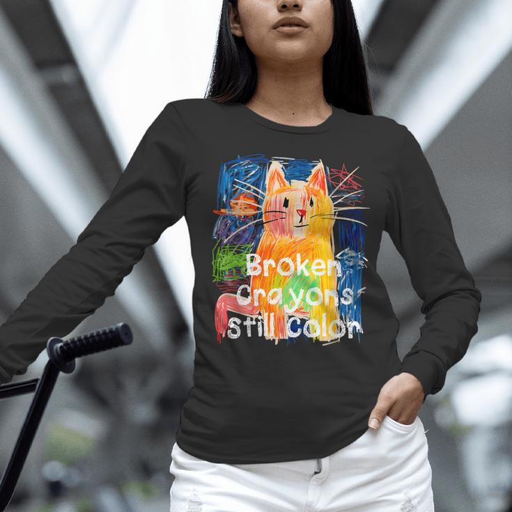 Broken Crayons Still Color Cat Teacher Women Long Sleeve T-Shirt, gift for family, gift for coworker Broken Crayons Still Color Cat Teacher Women Long Sleeve T-Shirt, gift for family, gift for coworker