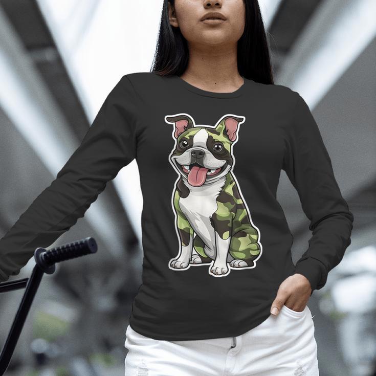 Camo Boston Terrier Pet Owner Camouflage Dog Lover Women Long Sleeve T-Shirt, gift for family, gift for coworker