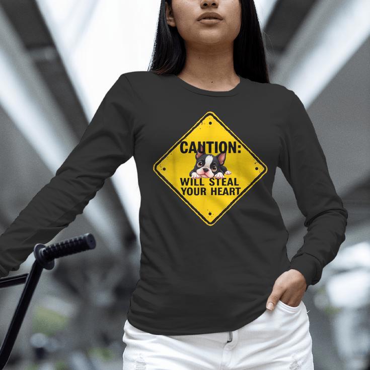 Caution Sign Boston Terrier Dog Bostie Puppy Women Long Sleeve T-Shirt, gift for family, gift for coworker