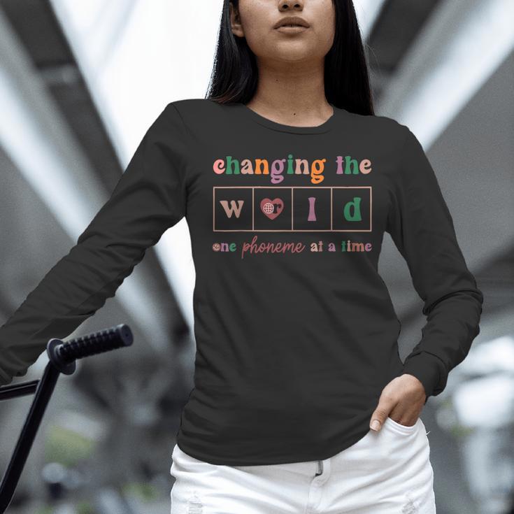 Changing The World One Phoneme At a Time Phonics Teacher Men Women Girls Kids Women Long Sleeve T-Shirt, gift for family, gift for coworker Changing The World One Phoneme At a Time Phonics Teacher Men Women Girls Kids Women Long Sleeve T-Shirt, gift for family, gift for coworker
