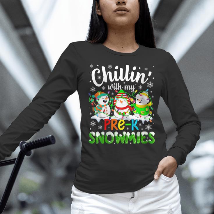 Chillin With My Pre-K Snowmies Christmas Teacher Xmas Women Long Sleeve T-Shirt, gift for family, gift for coworker